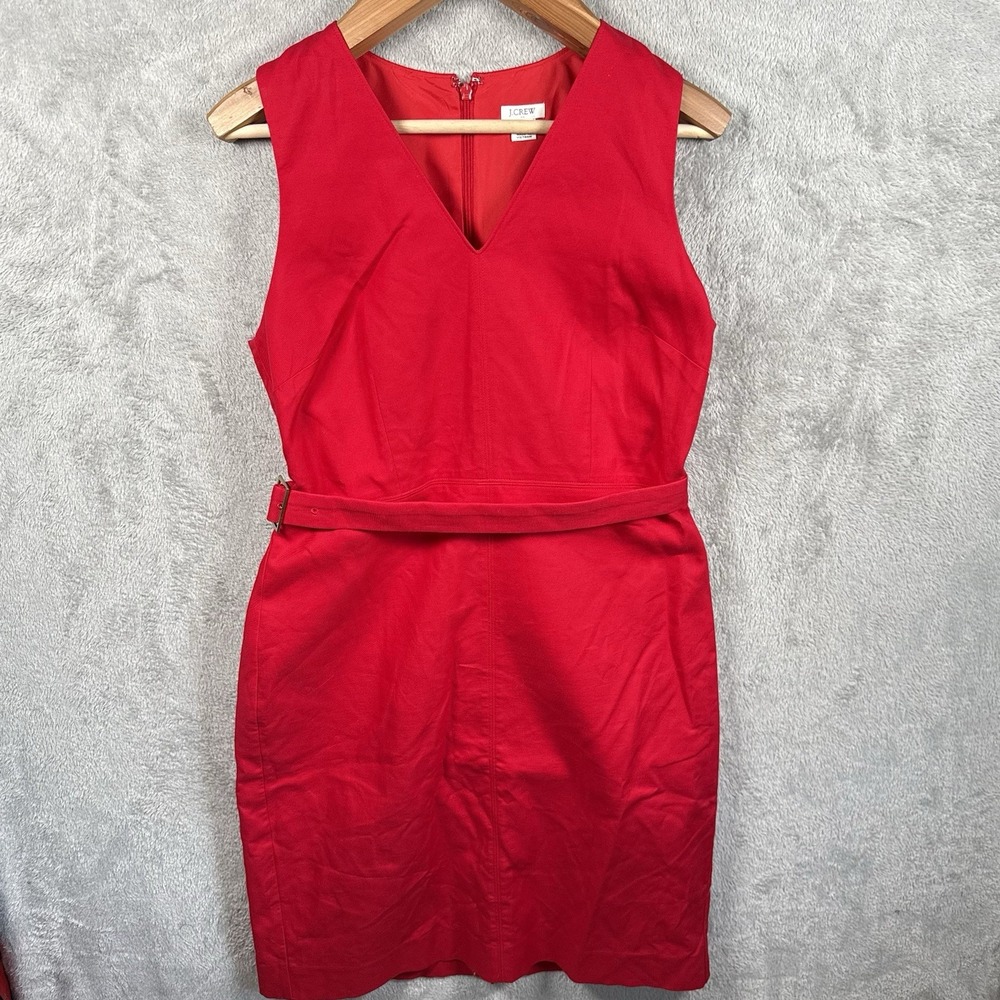 J.Crew Belted Sheath Dress Size 8 Red Berry Holiday Modern Career V Neck Wedding